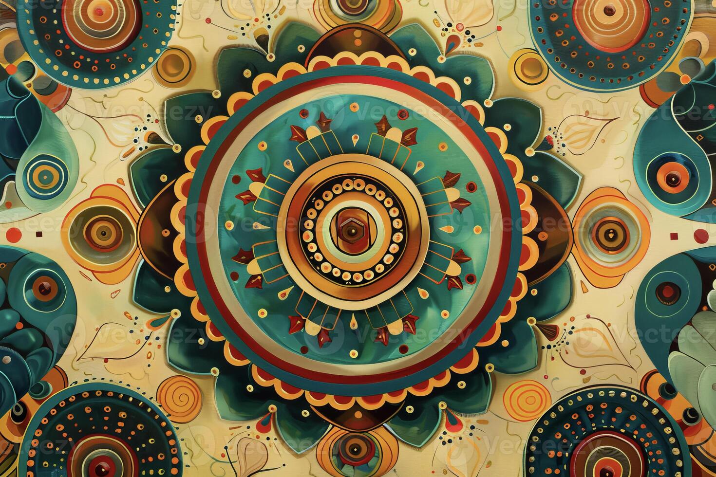 A colorful abstract design with circles and flowers photo