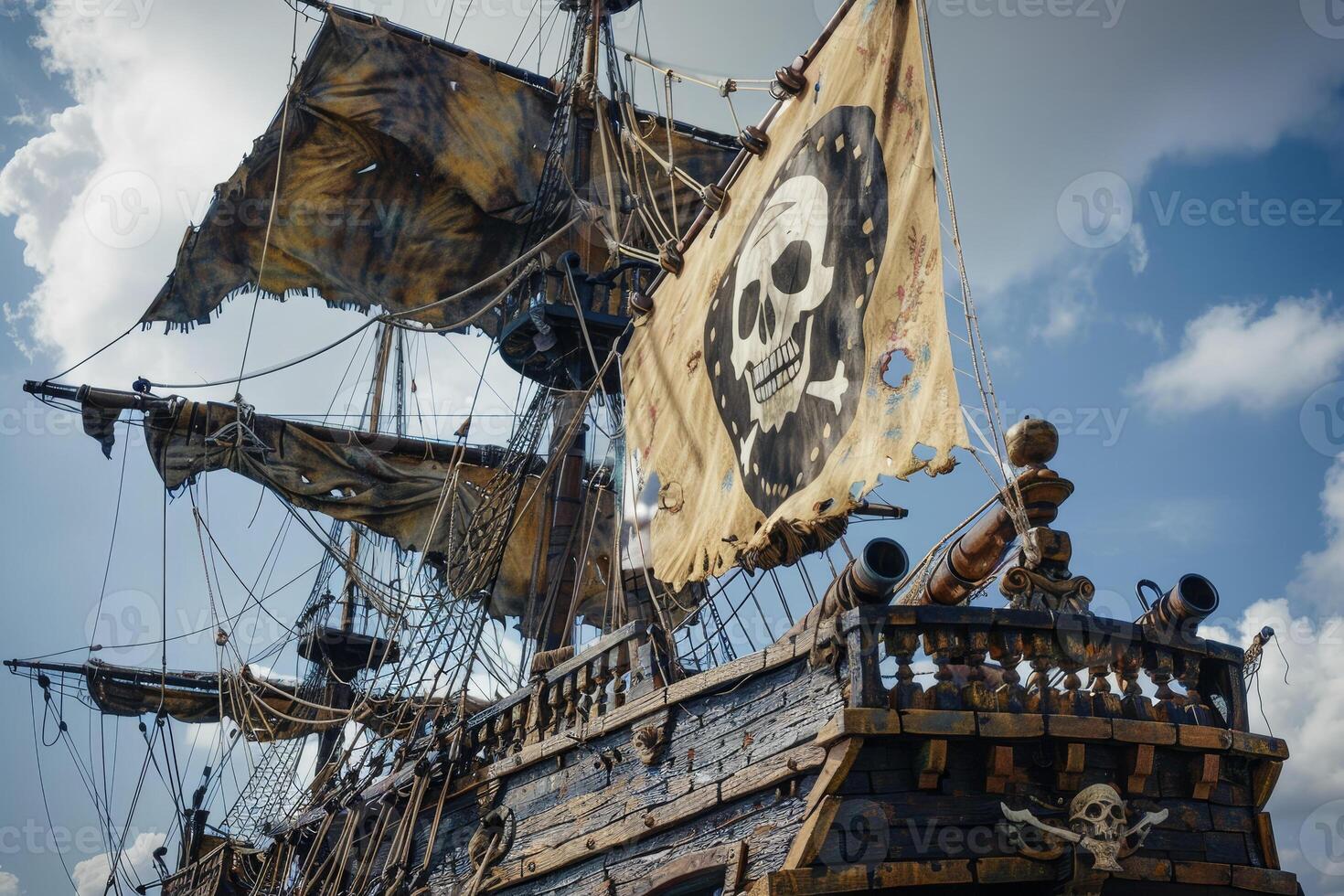 A pirate ship with a skull on the mast photo