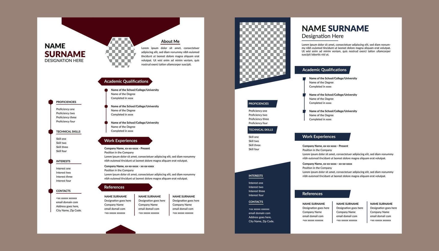 Modern Resume Design in Bundle. Classic Template Display for Promotional Campaign. vector