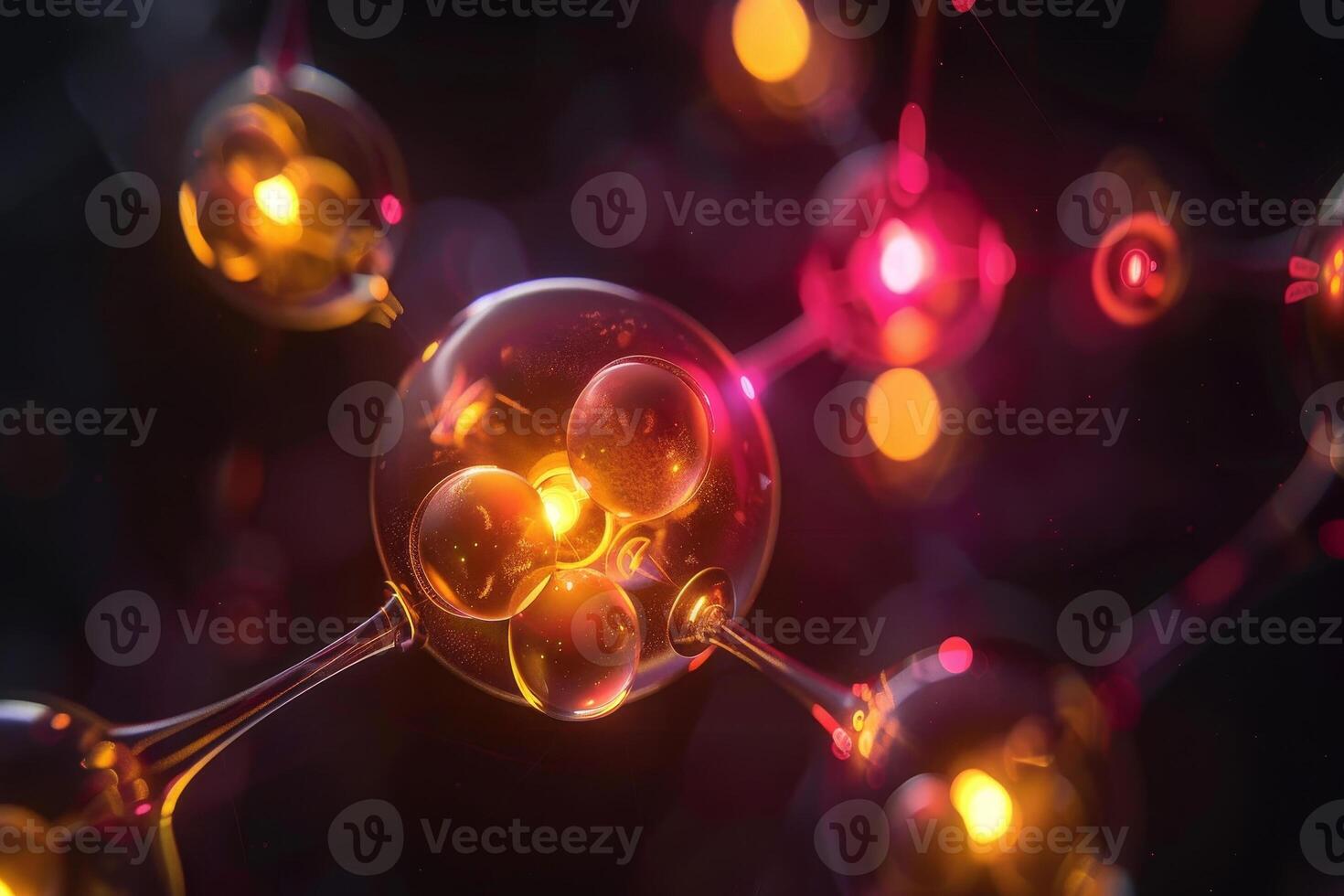 3d rendering of a molecule with glowing lights photo