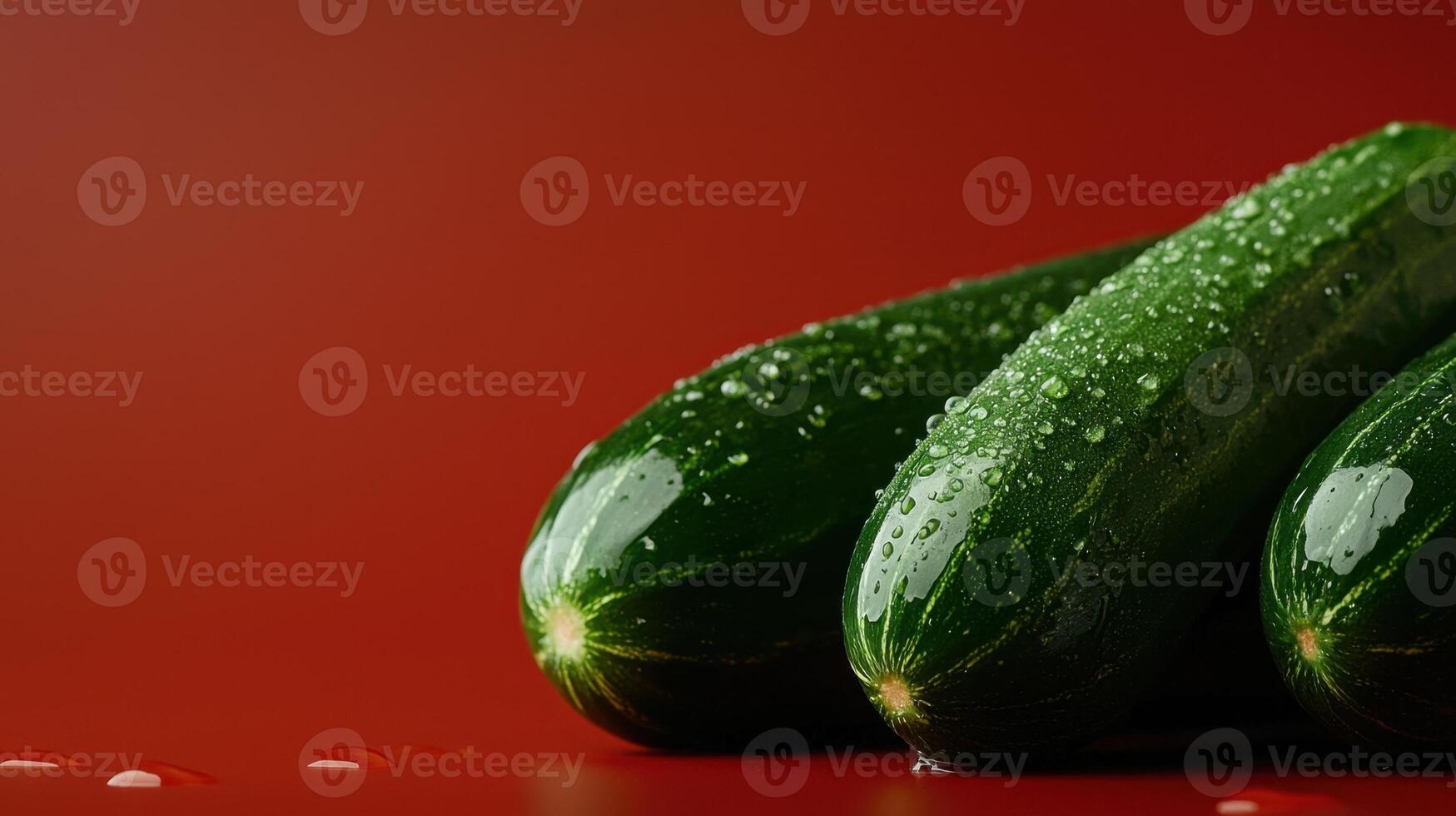 Three cucumbers on a red background photo
