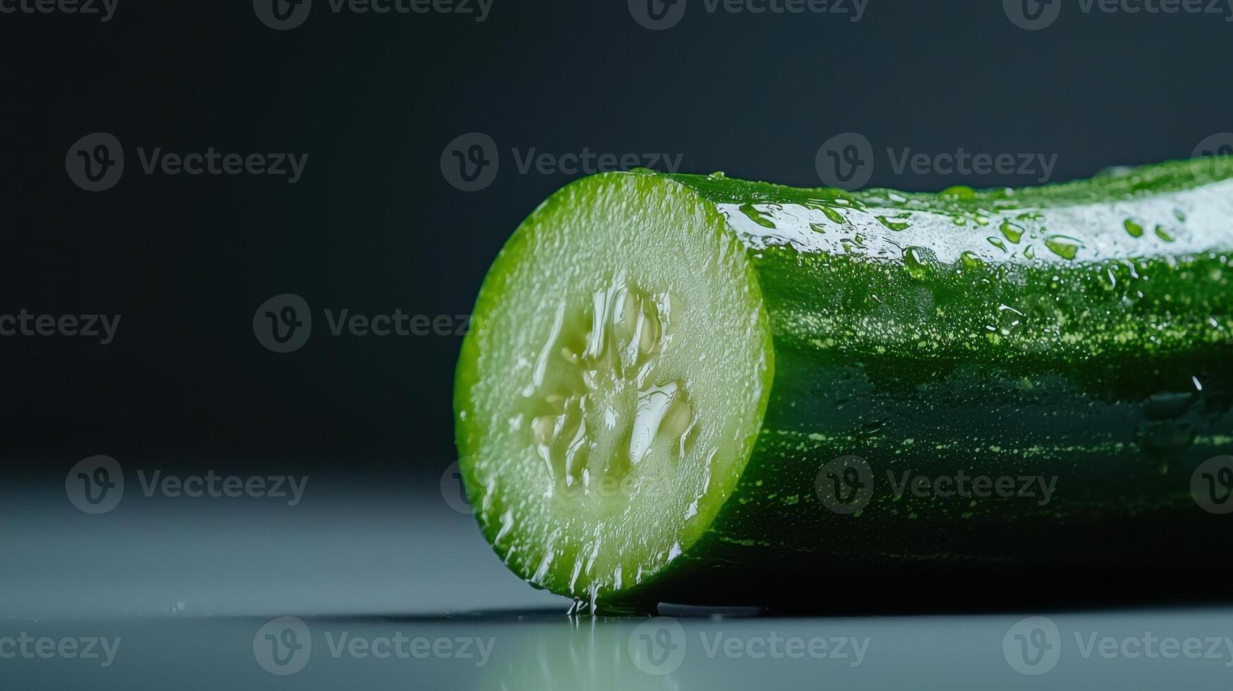 A cucumber is cut in half on a table photo