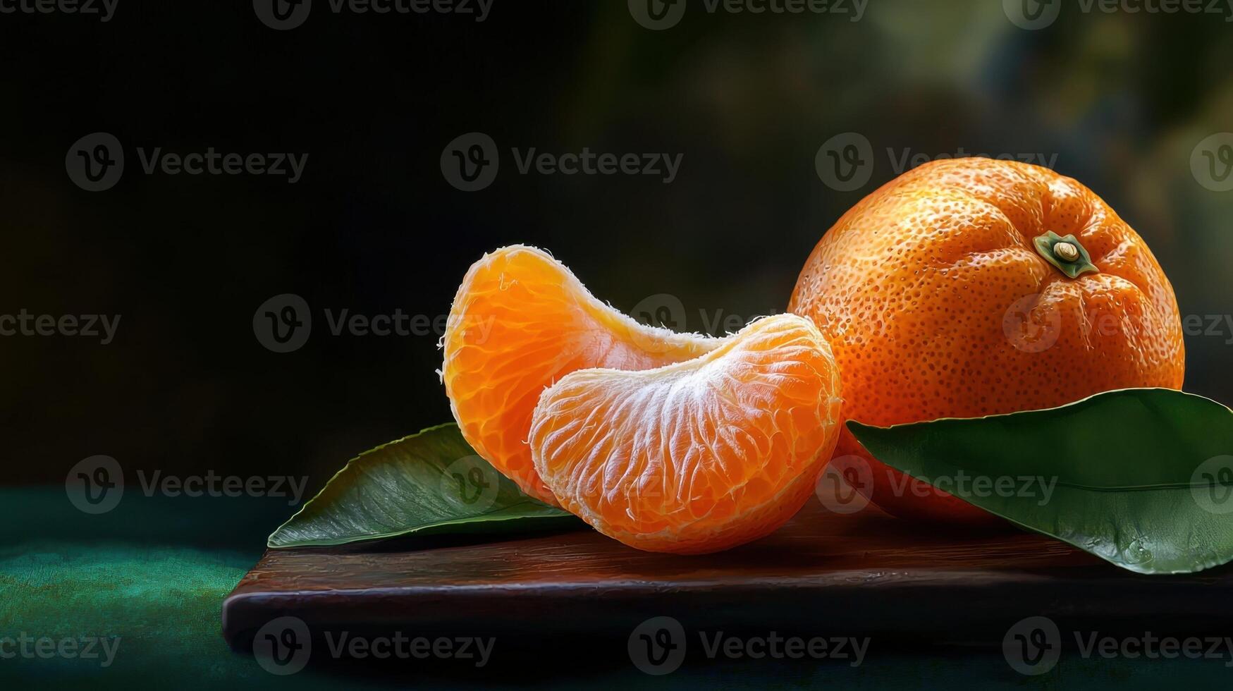 A close up of a tangerine with a leaf photo