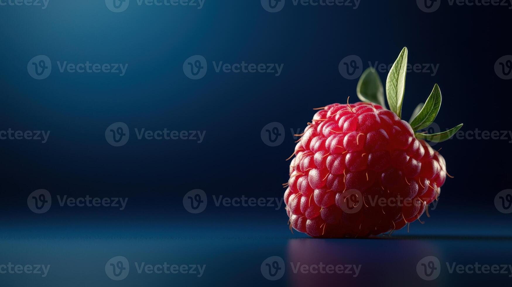 A raspberry is shown on a dark background photo