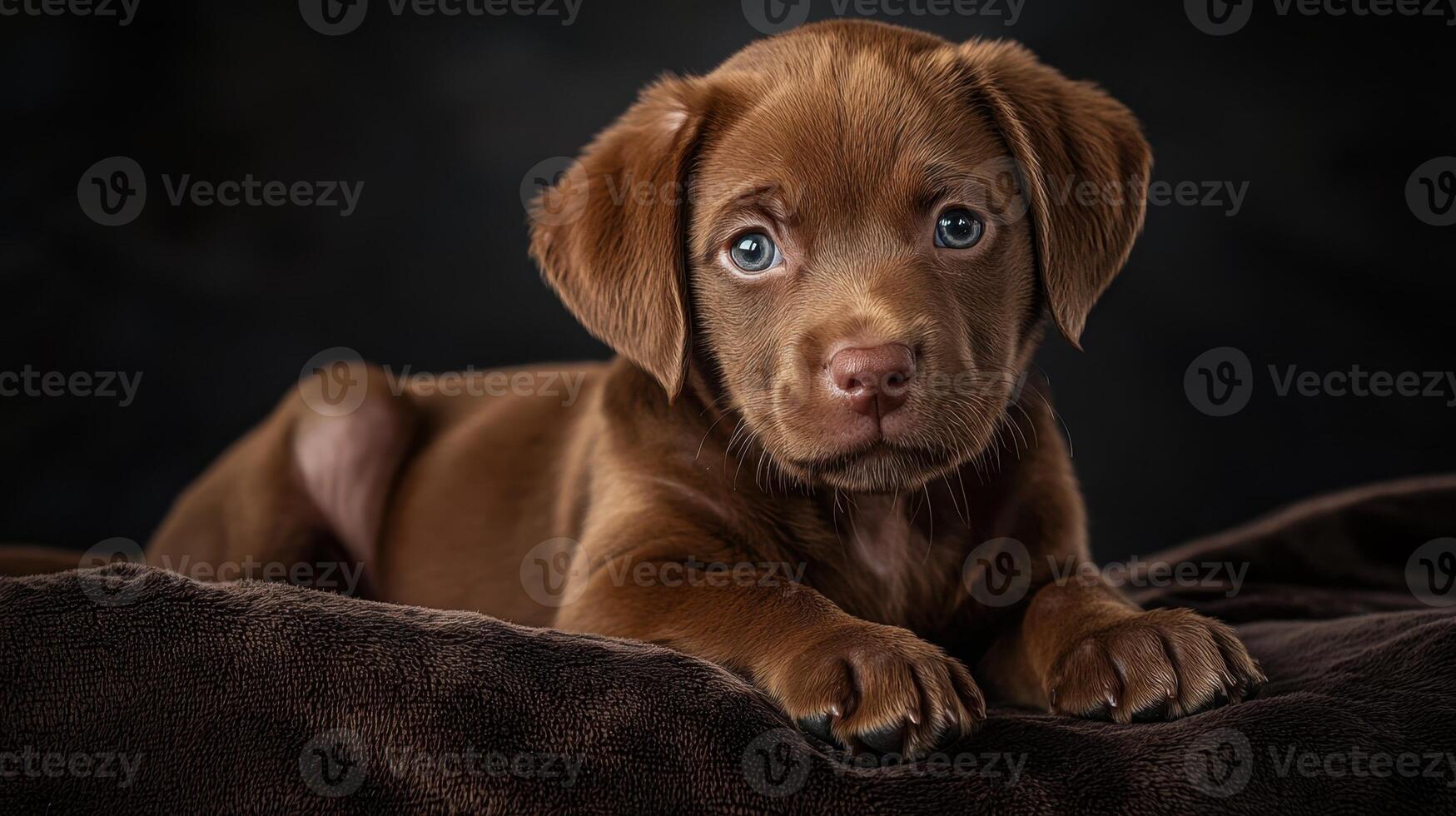 A brown puppy laying on a blanket photo