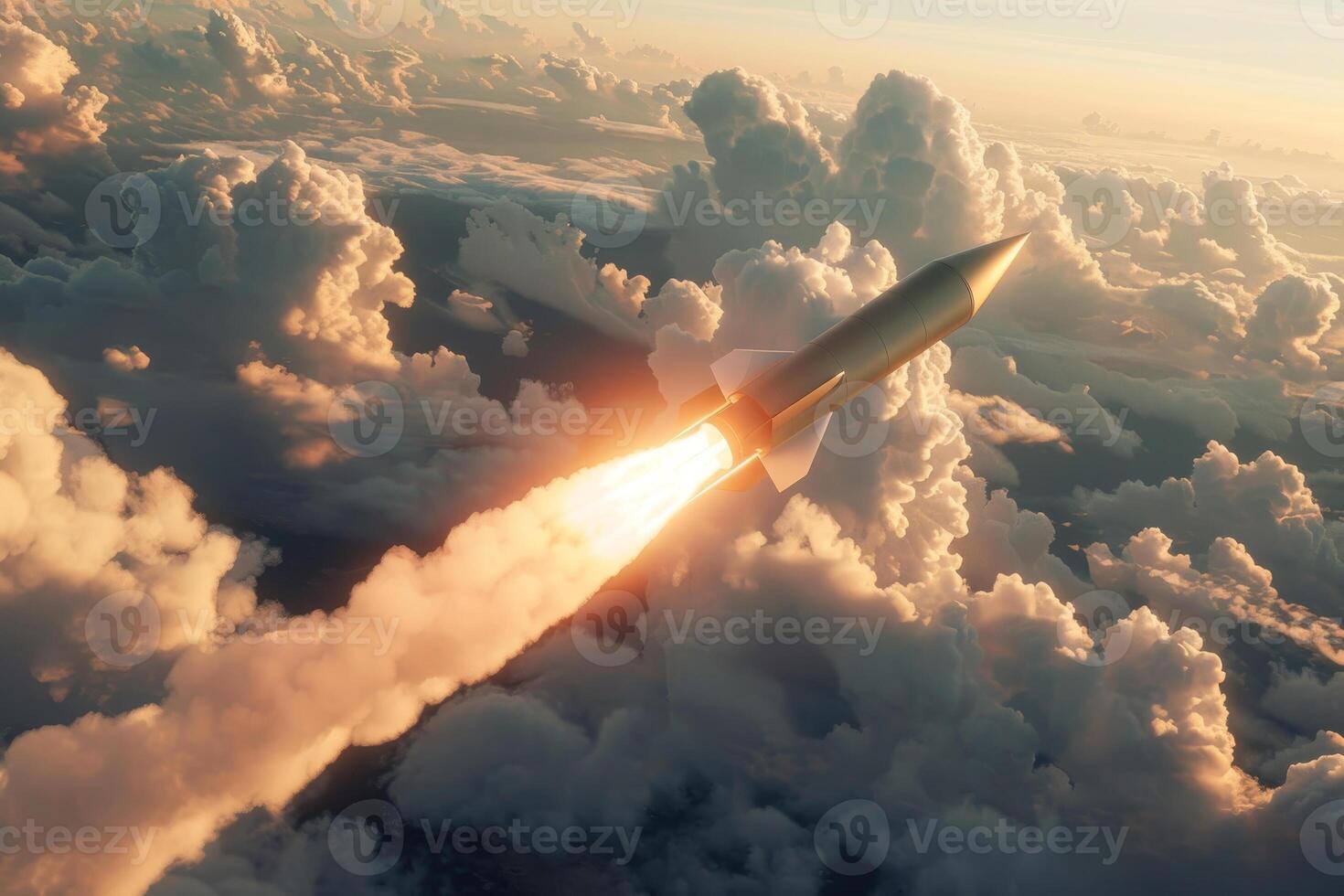 A rocket is flying through the clouds photo