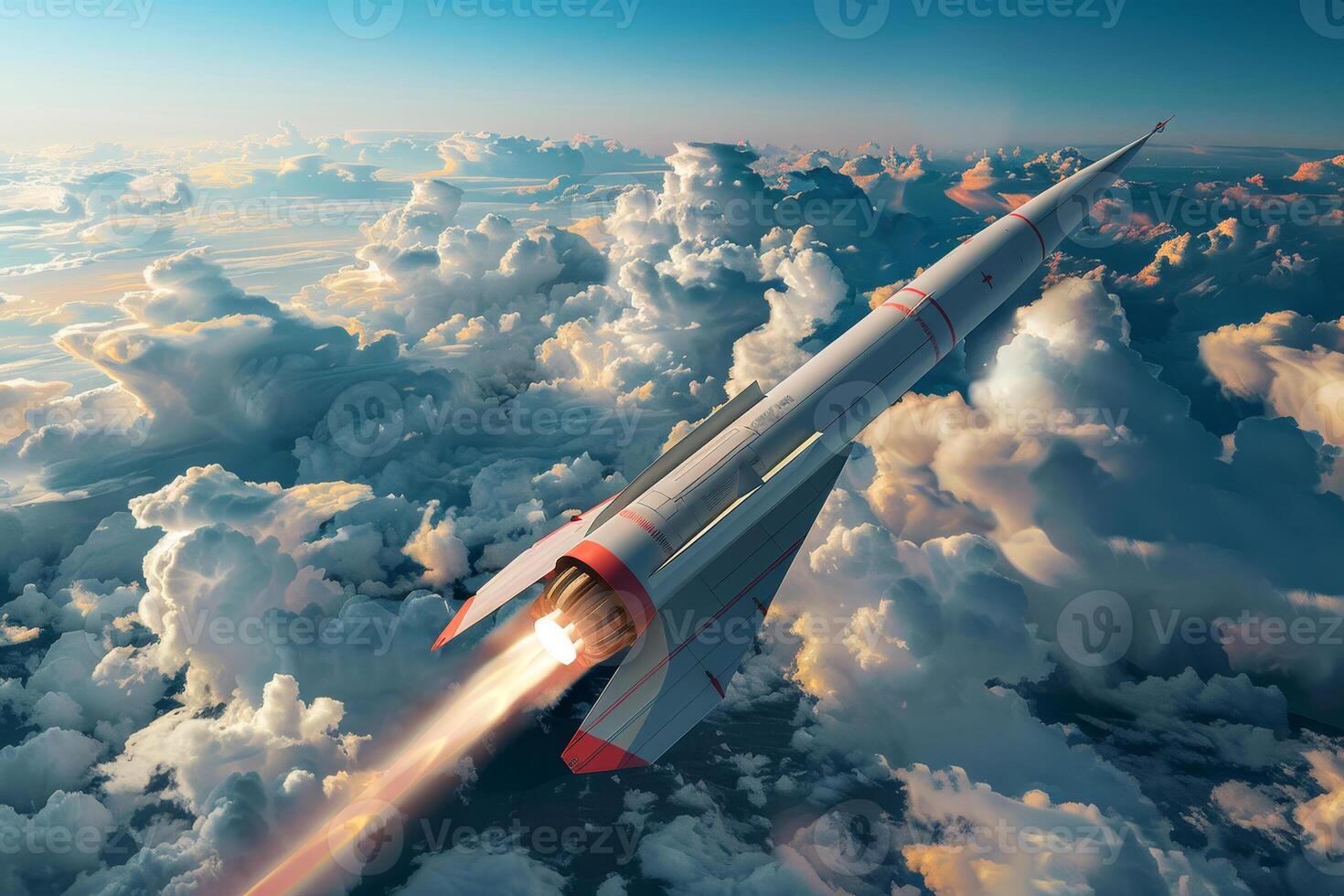 A rocket is flying through the clouds photo