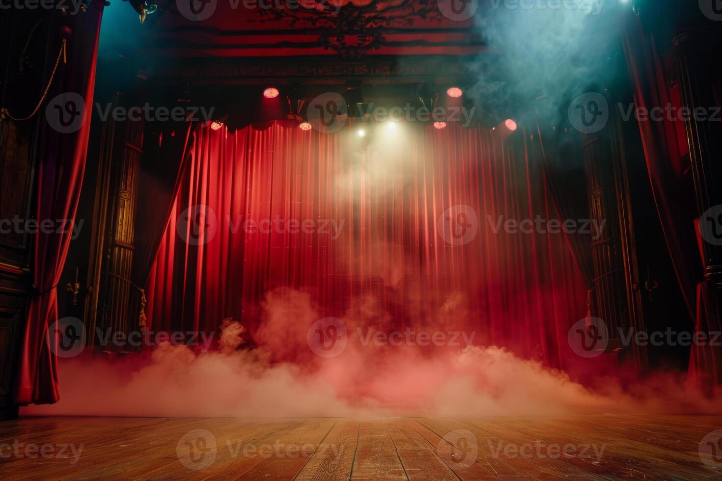 A red curtain and smoke coming out of it photo
