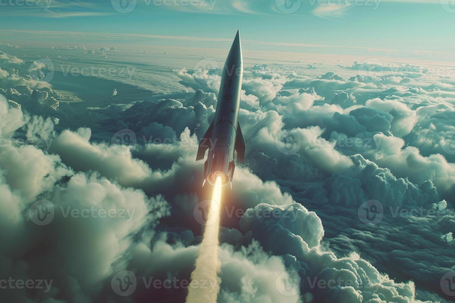 A rocket is flying through the clouds photo
