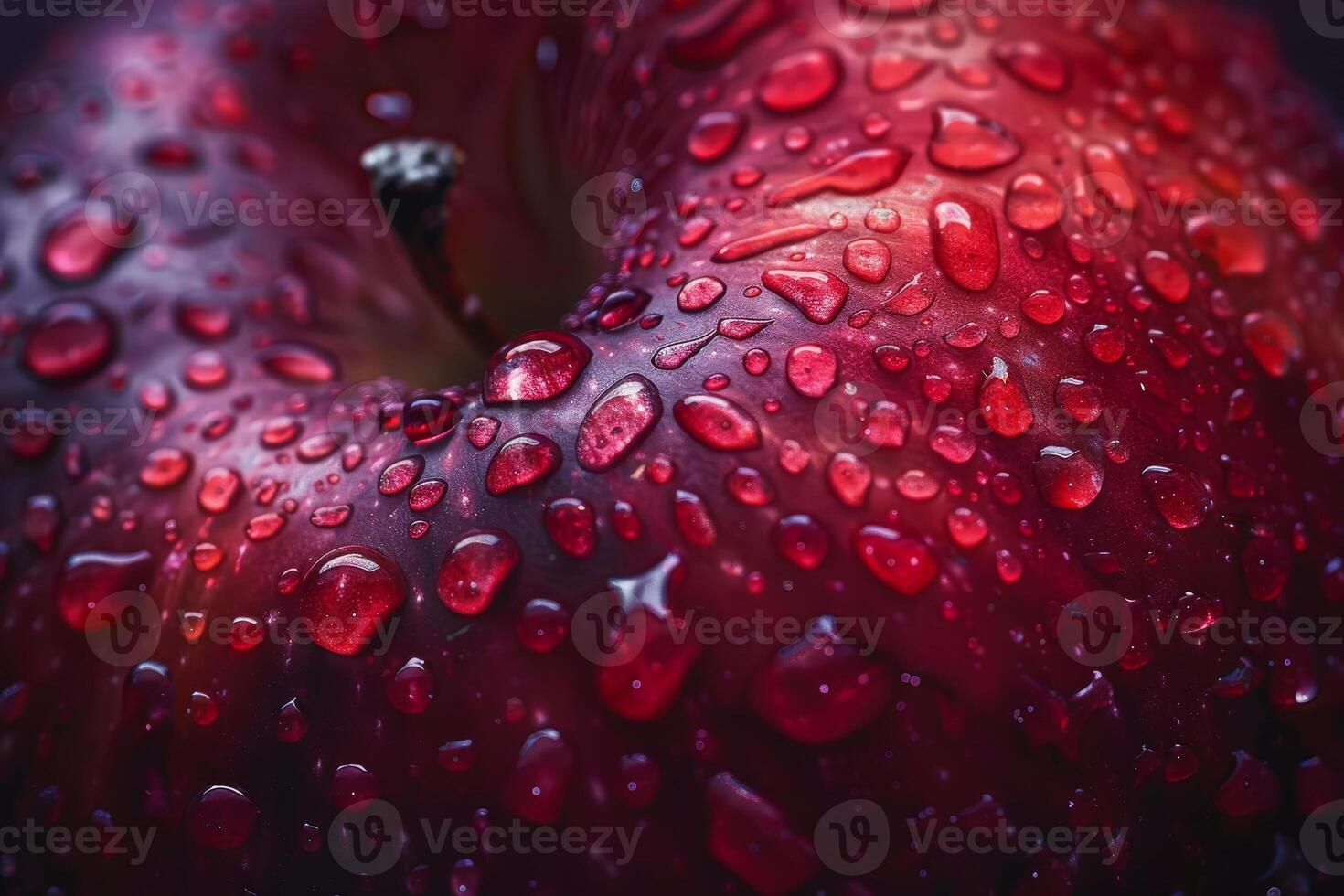 A close up of a red apple with water droplets photo