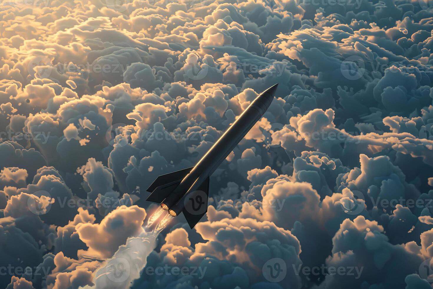 A rocket is flying through the clouds photo
