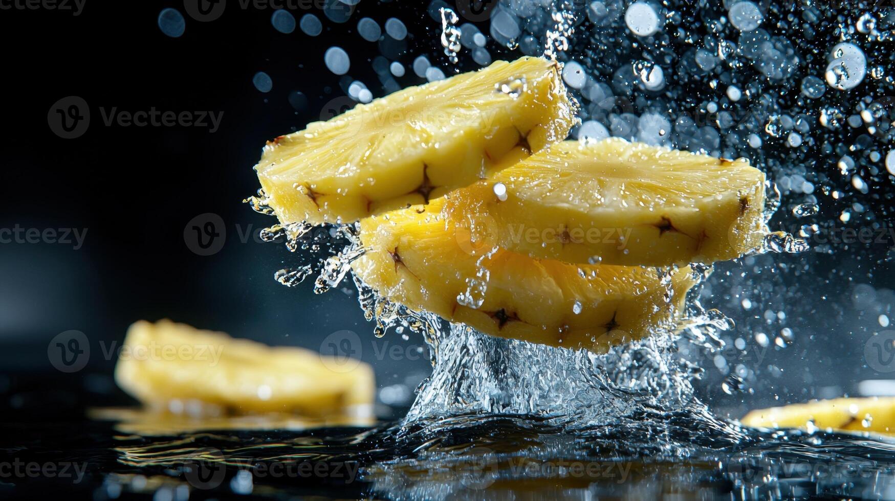 A pineapple being splashed with water photo