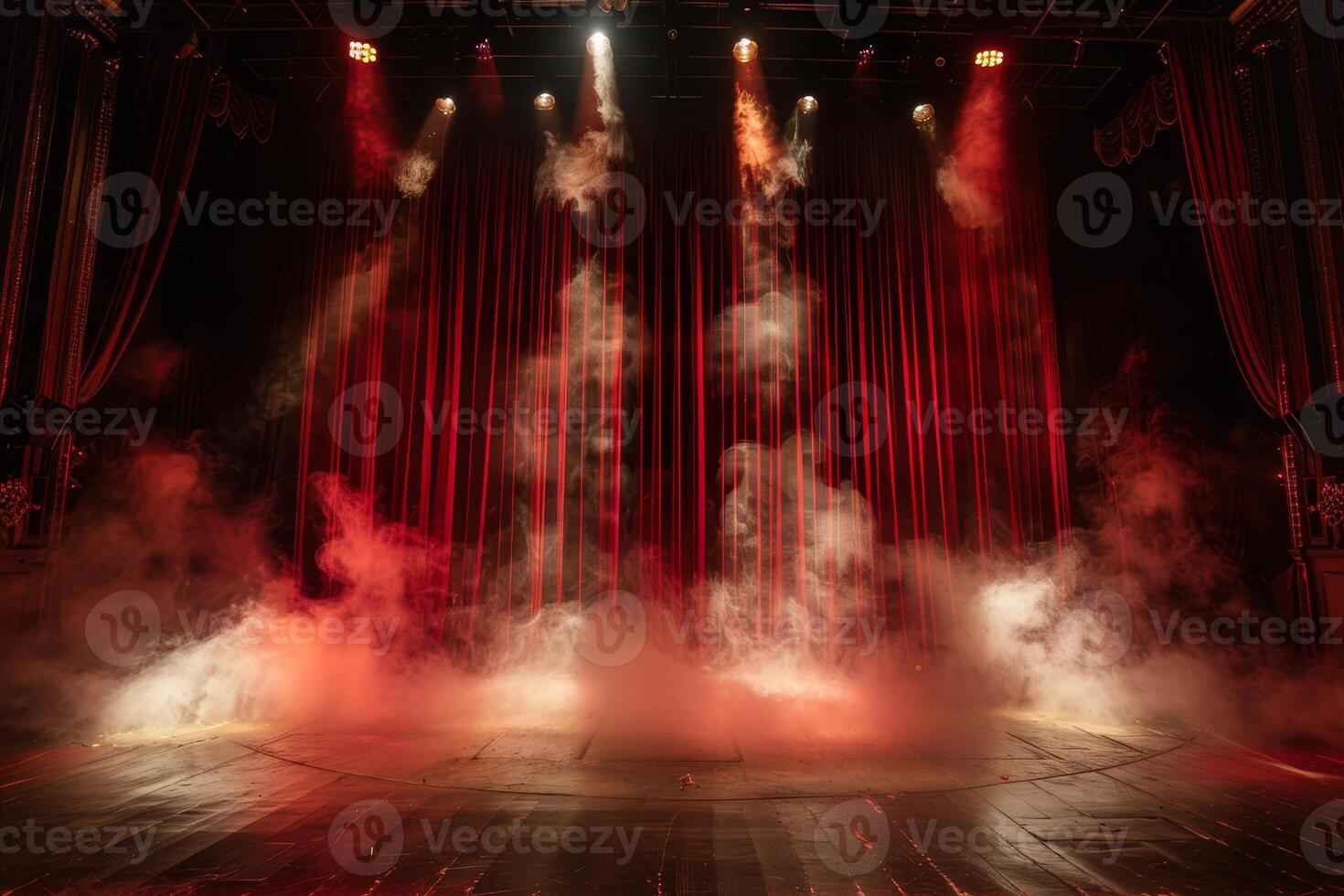 A stage with smoke coming out of it photo