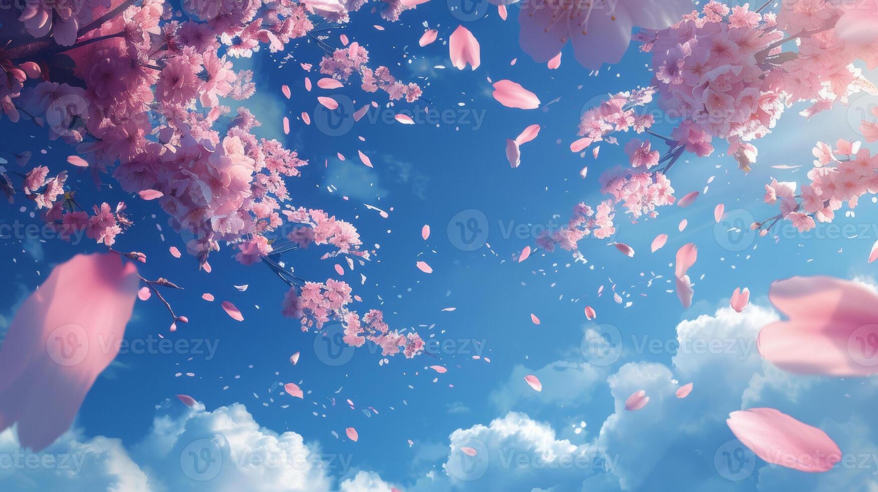 Pink flowers are flying in the sky photo