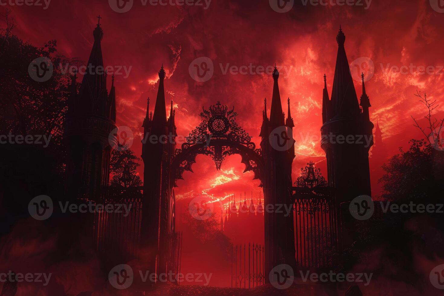 Gothic gate, red, dark, night, gothic, gate, dark, photo