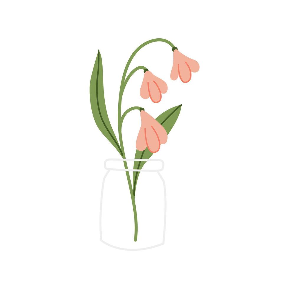 Pretty garden floral arrangement in a glass vase. Botanical floral clipart. vector