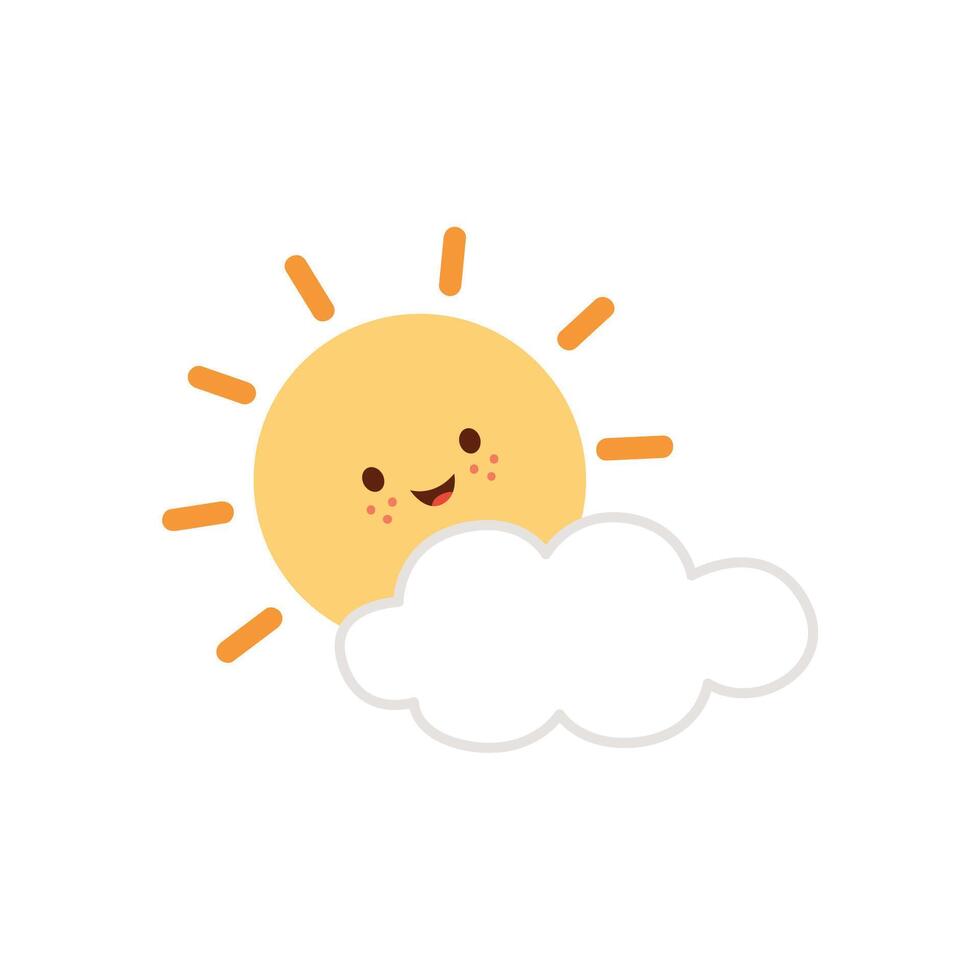 Hand drawn cute sun and clouds illustration. vector