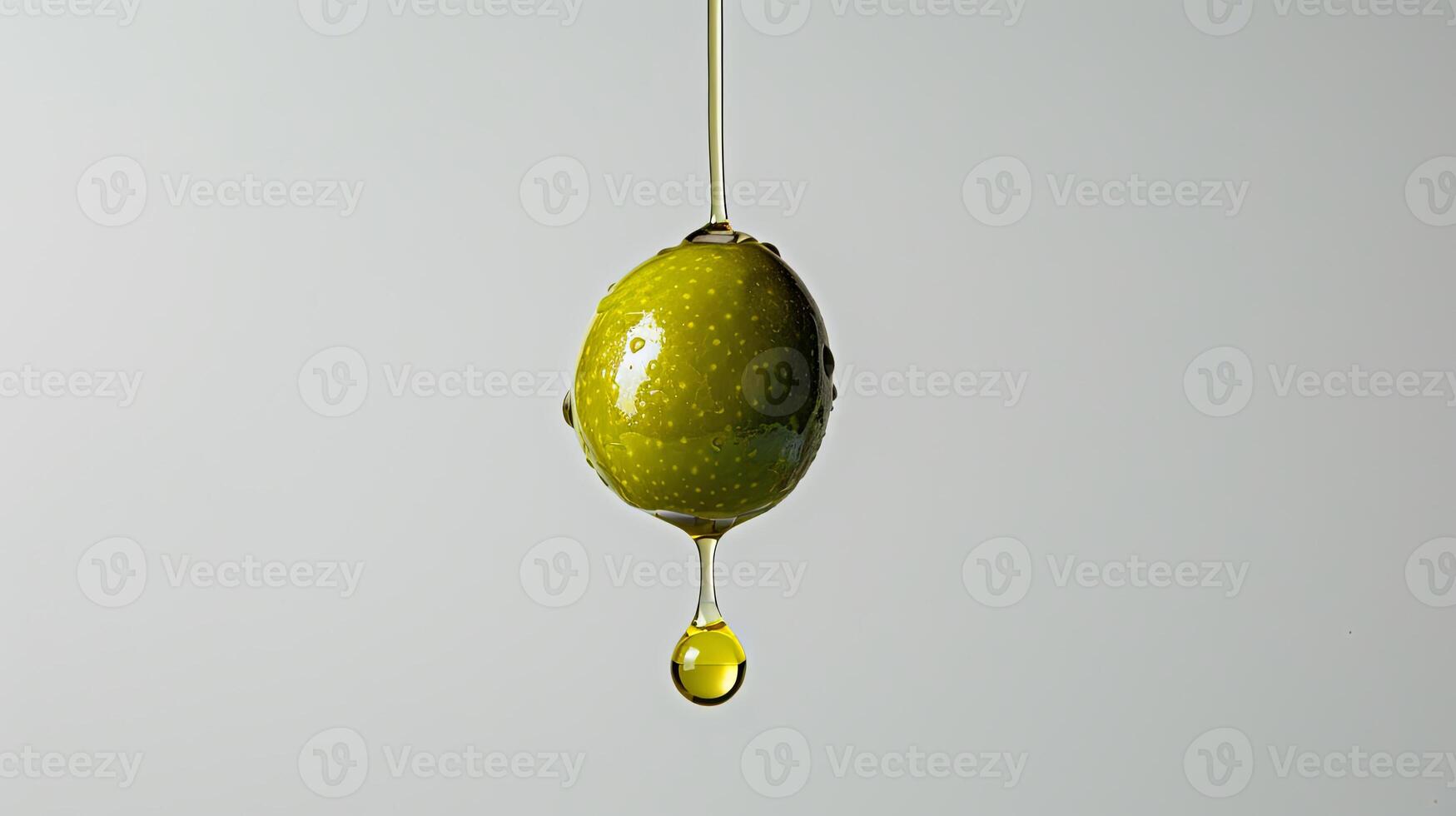 Olive oil dripping from a hanging olive photo