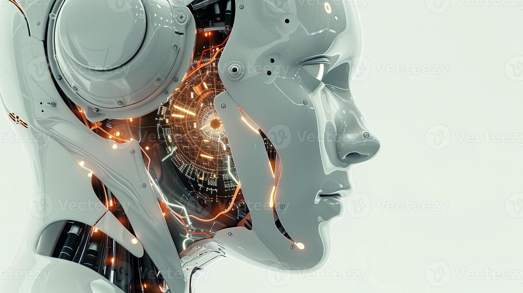 A robot head with glowing wires on it photo
