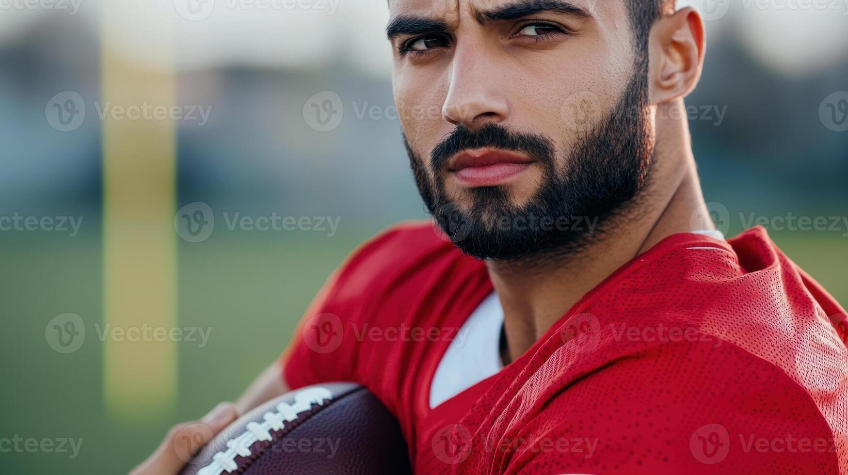 A man with a beard and a beard holding a football photo