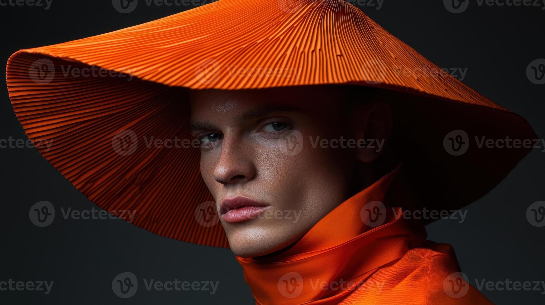 A man in an orange hat photo