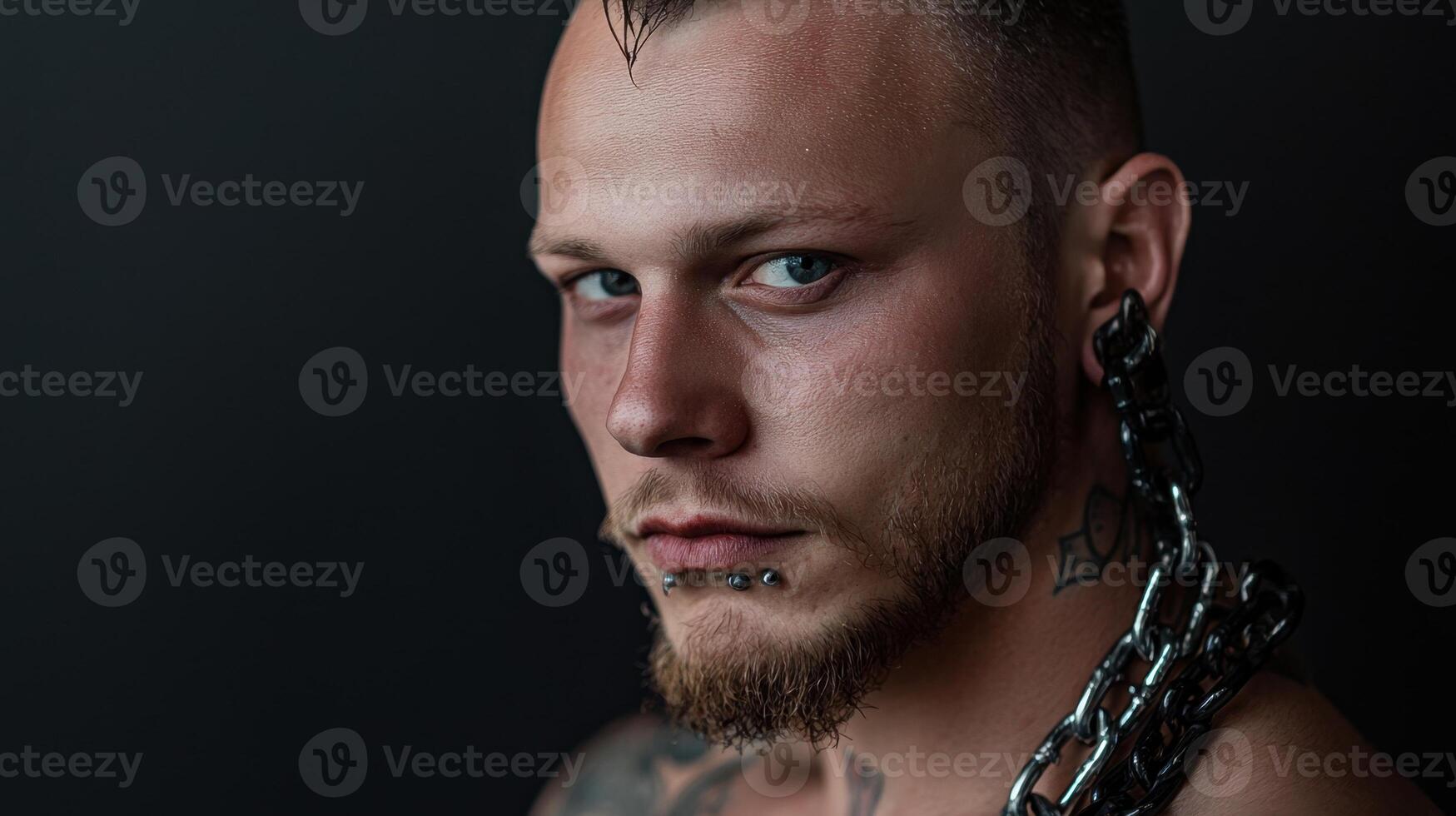 A man with tattoos and chains on his neck photo