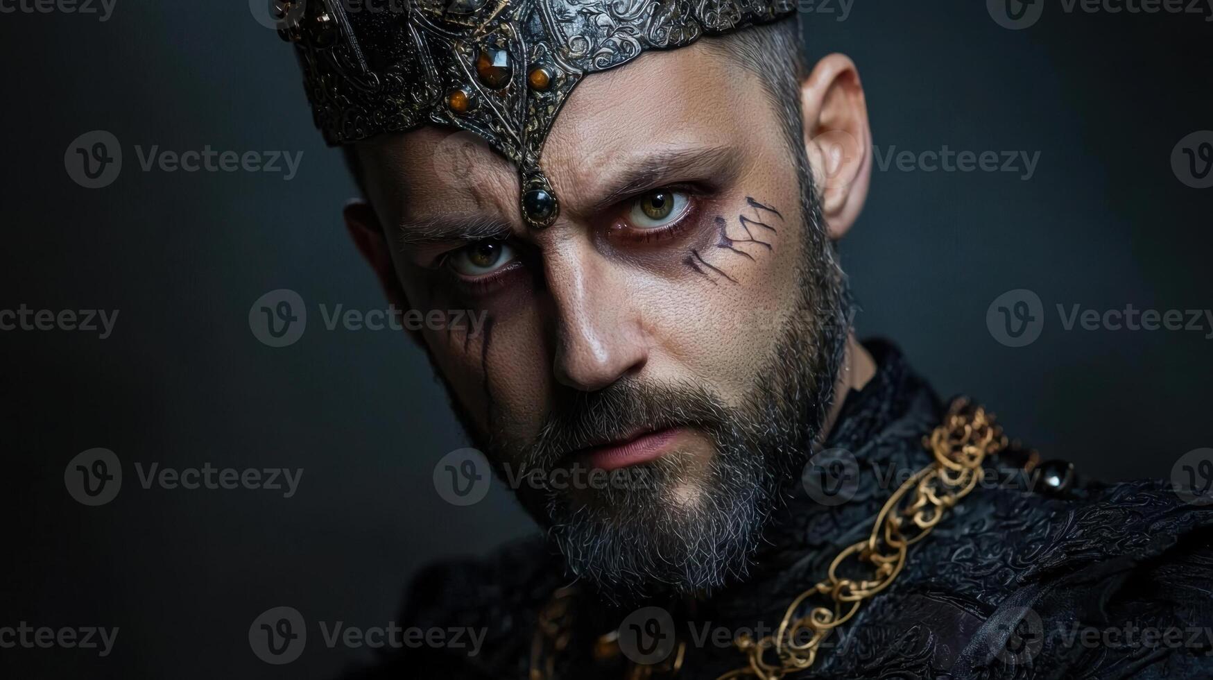 A man with a beard and a crown on his head photo