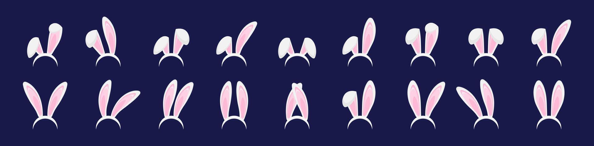 Easter Rabbit ears collection. Set of masks bunny ear on dark blue background. illustration vector