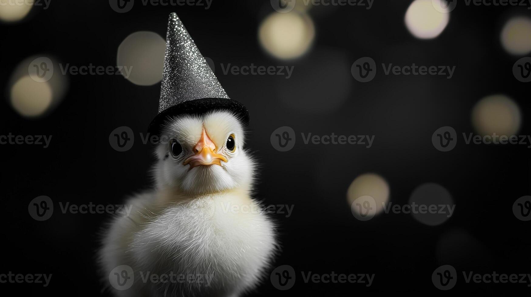 A baby chick wearing a party hat photo