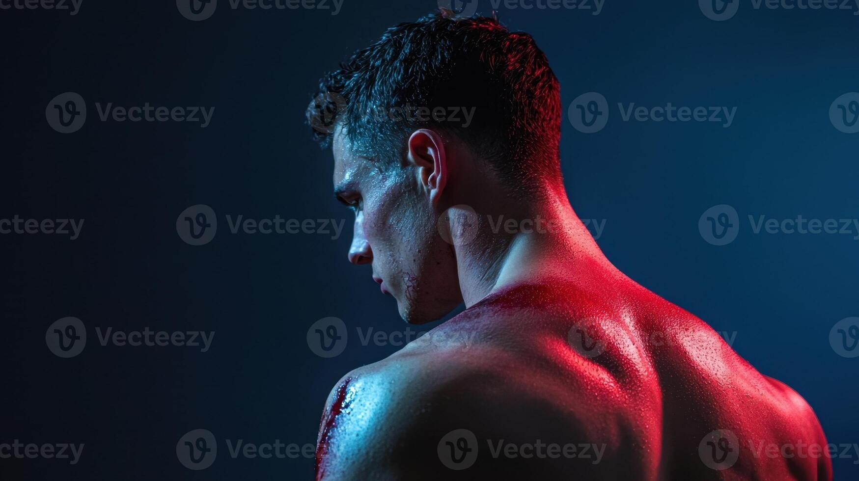 A man with a red light on his back photo