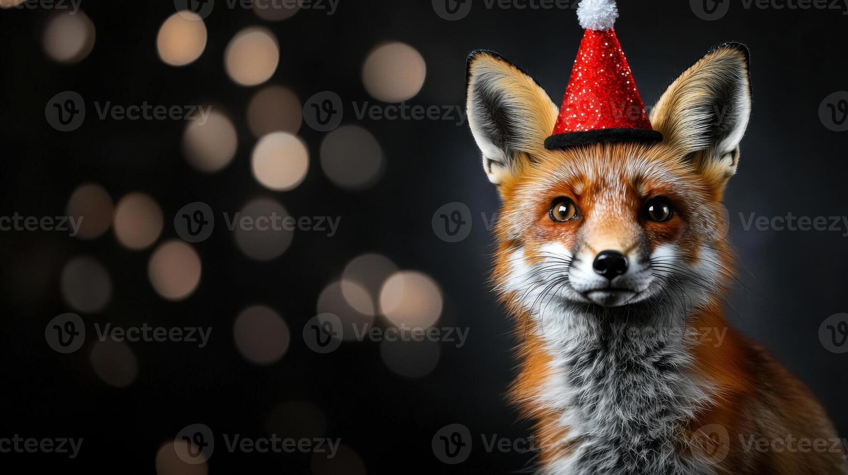 A fox wearing a christmas hat photo