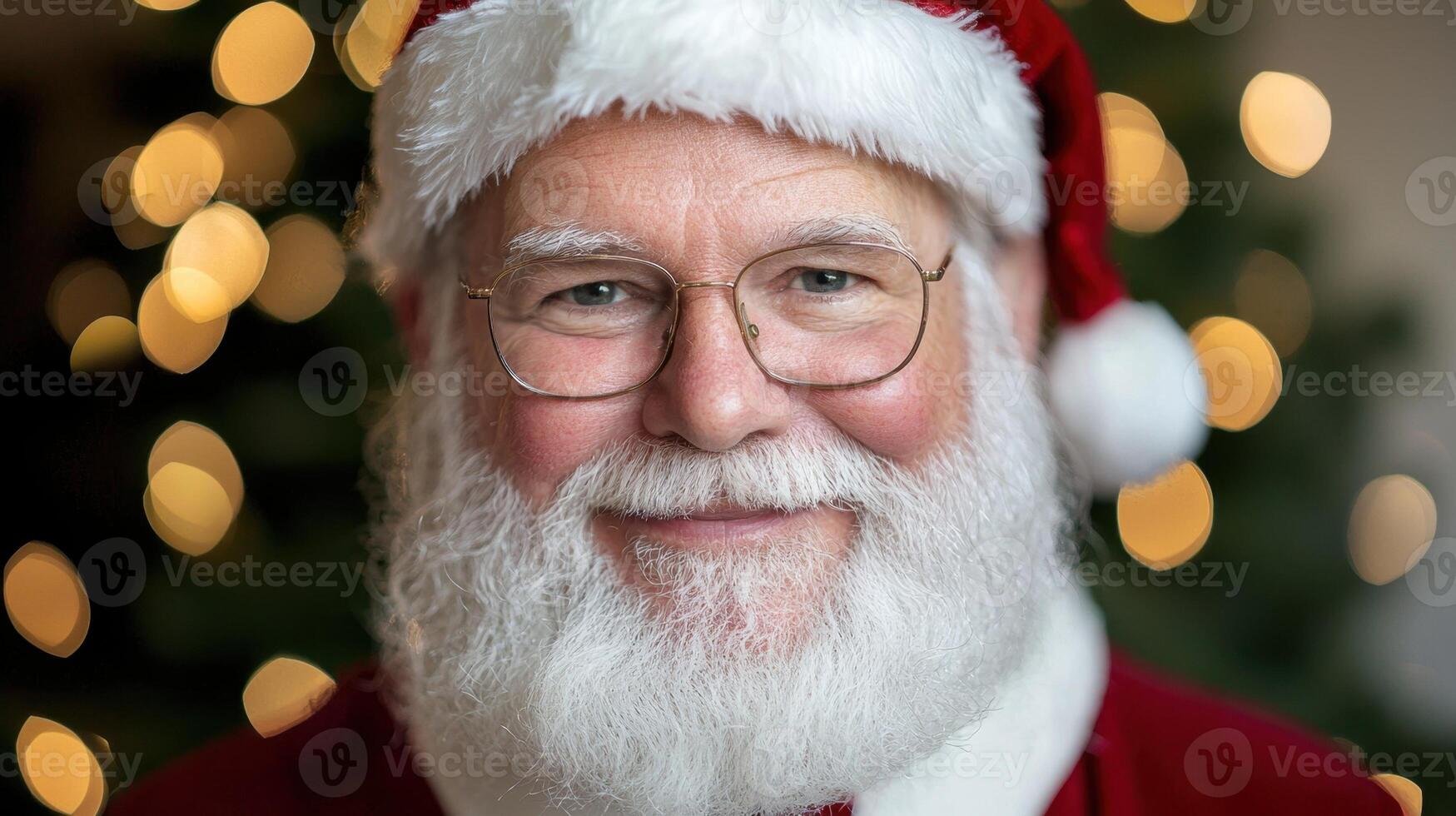 A close up of a santa claus with glasses and a red tie photo