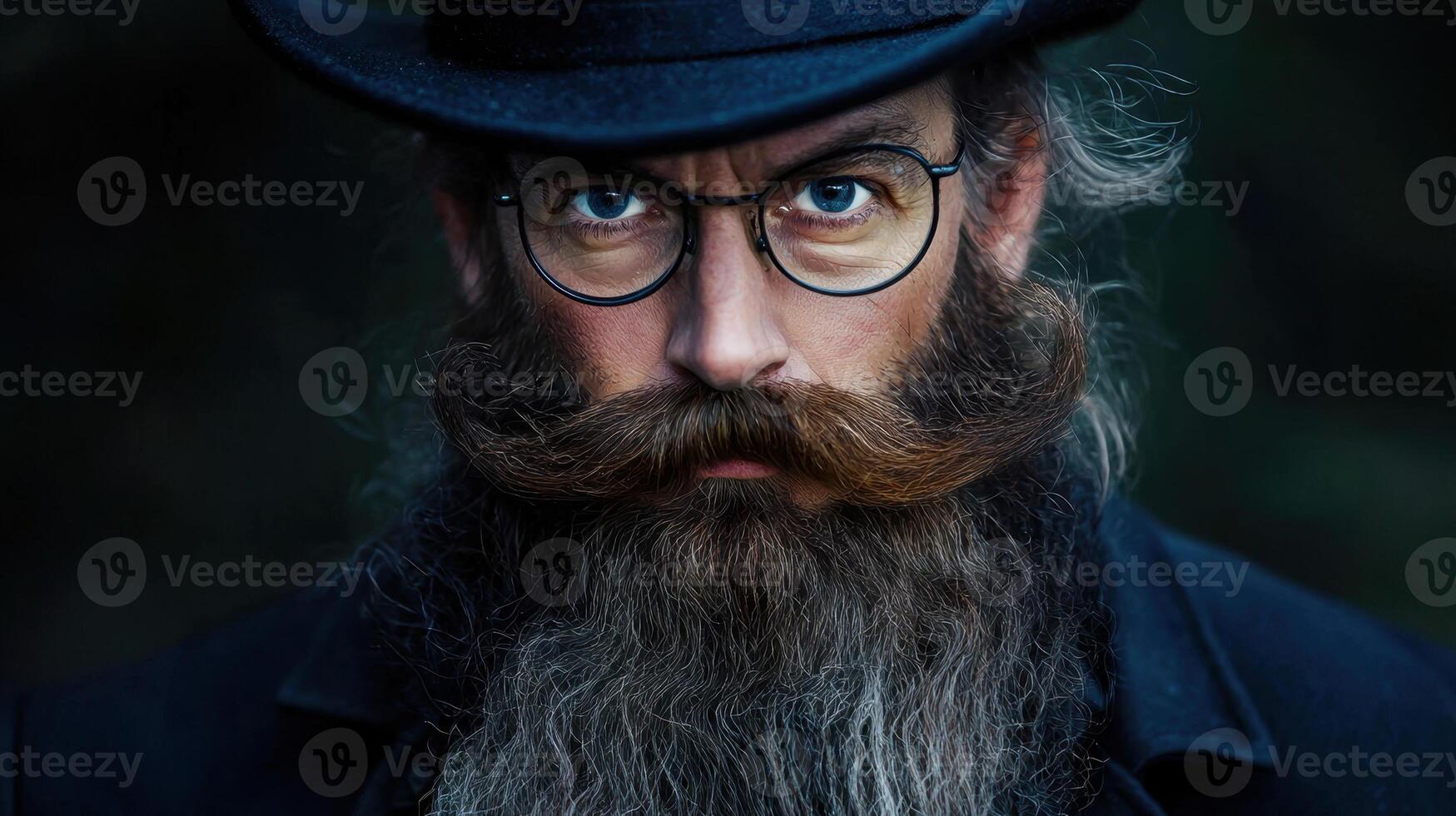 A man with a long beard and glasses photo