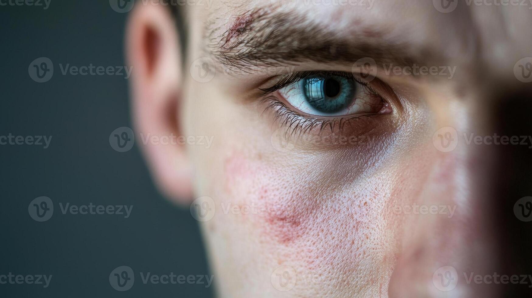 A close up of a man's face with a bruise on his eye photo