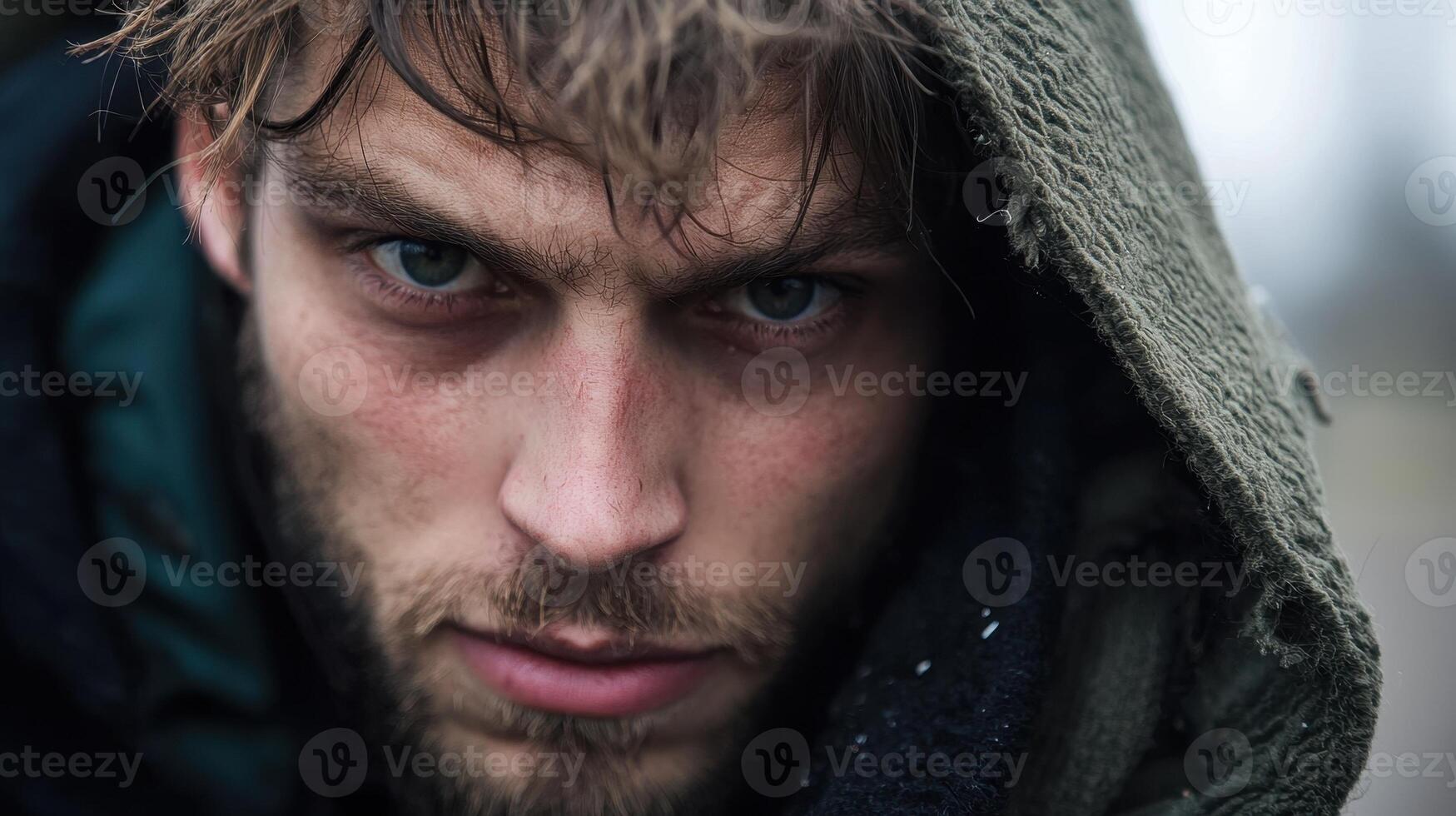 A man with a hoodie on looks into the camera photo