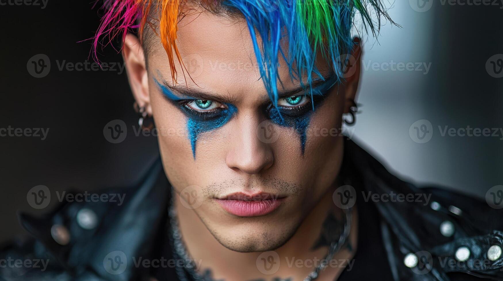 A man with colorful hair and makeup photo
