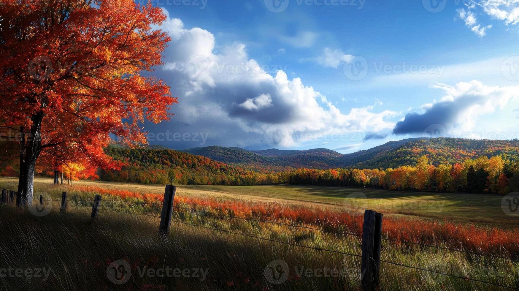 A beautiful autumn day with a tree in the foreground photo