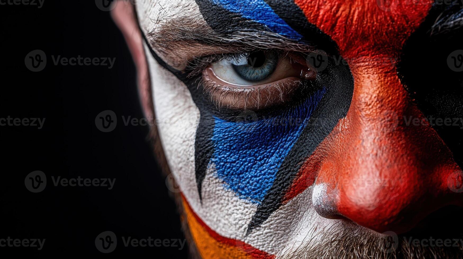 A man with a painted face and a clown nose photo
