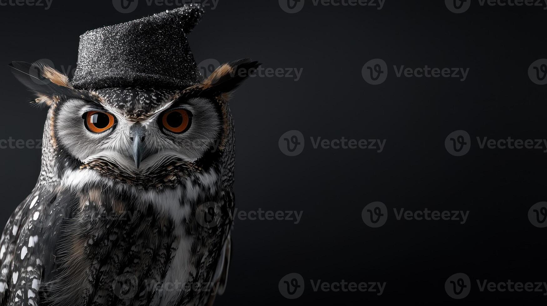 An owl wearing a hat on a black background photo