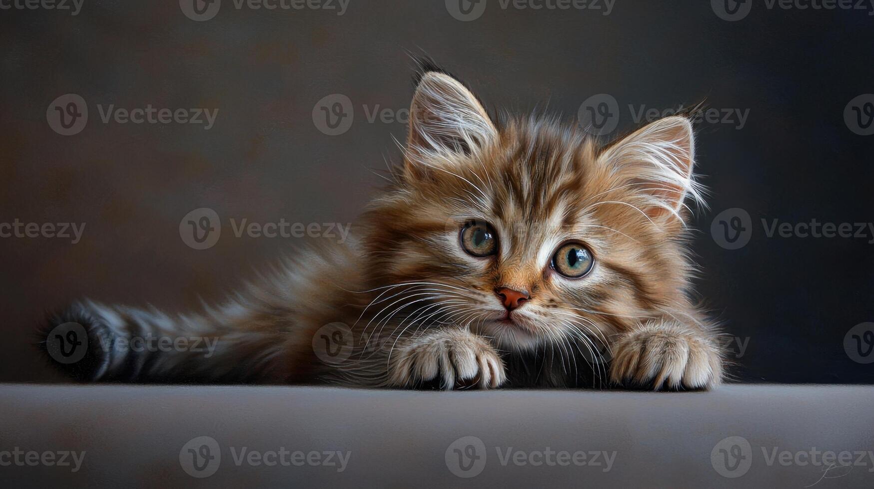 A painting of a kitten with big eyes photo