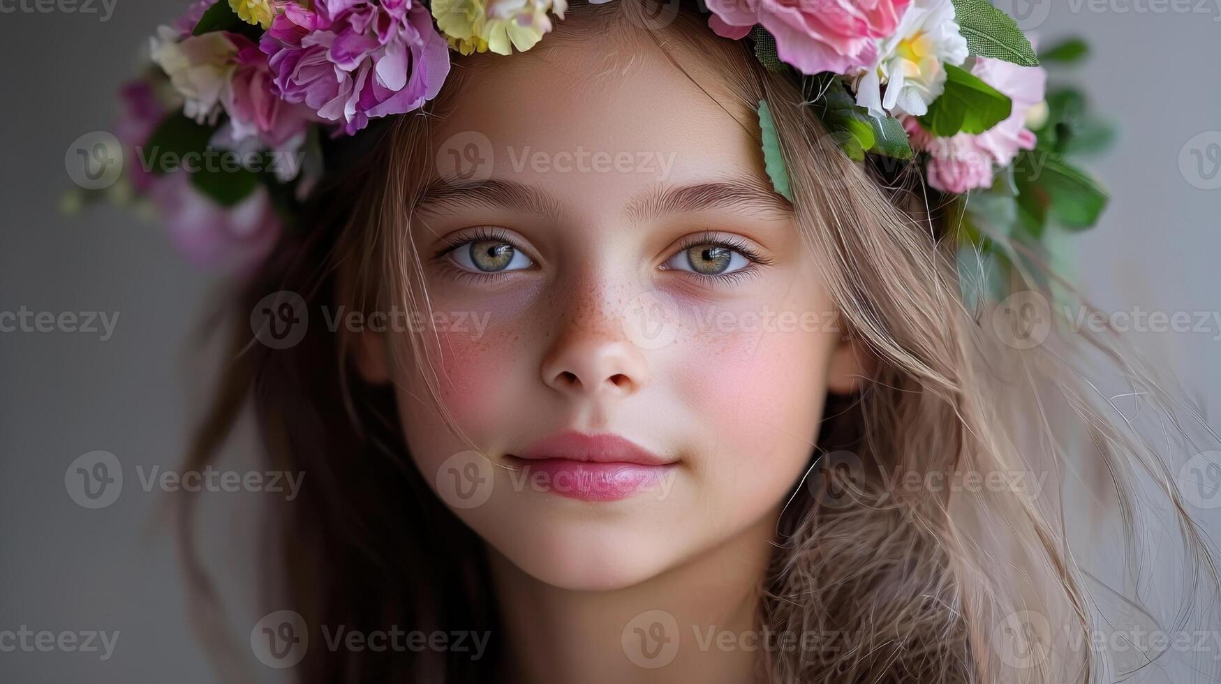 A young girl with flowers in her hair photo