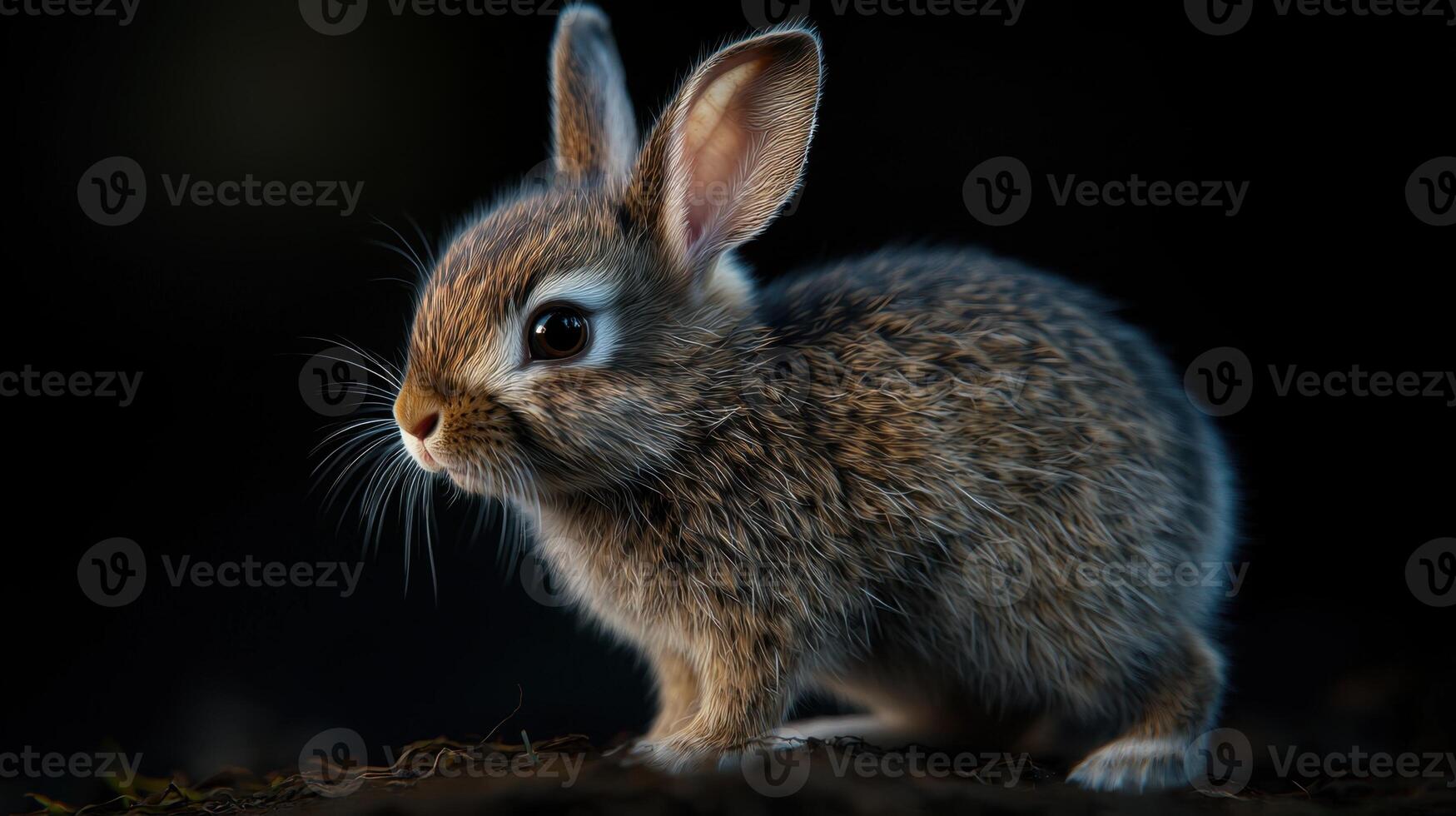 A small rabbit is standing on the ground photo