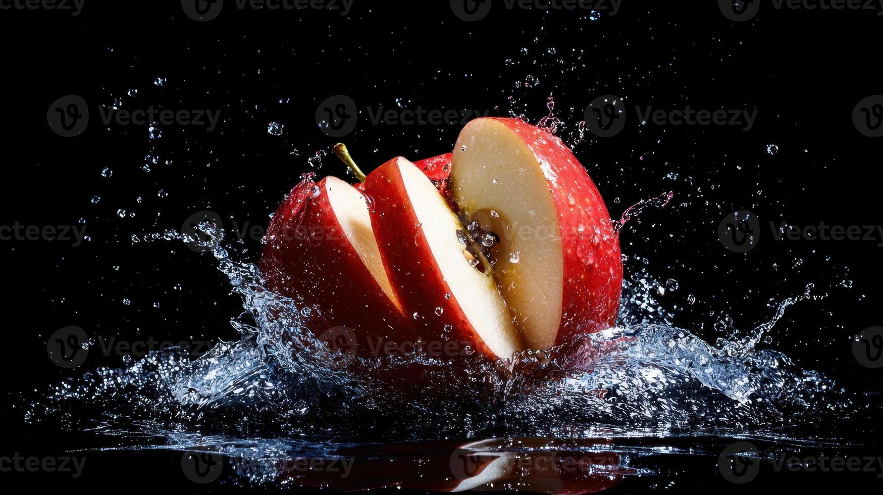 An apple is splashing in water photo