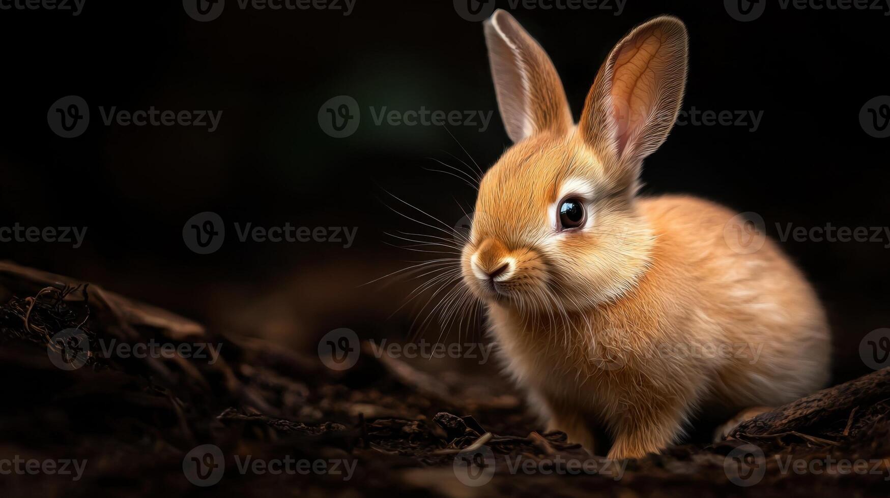 A small rabbit is sitting on the ground photo