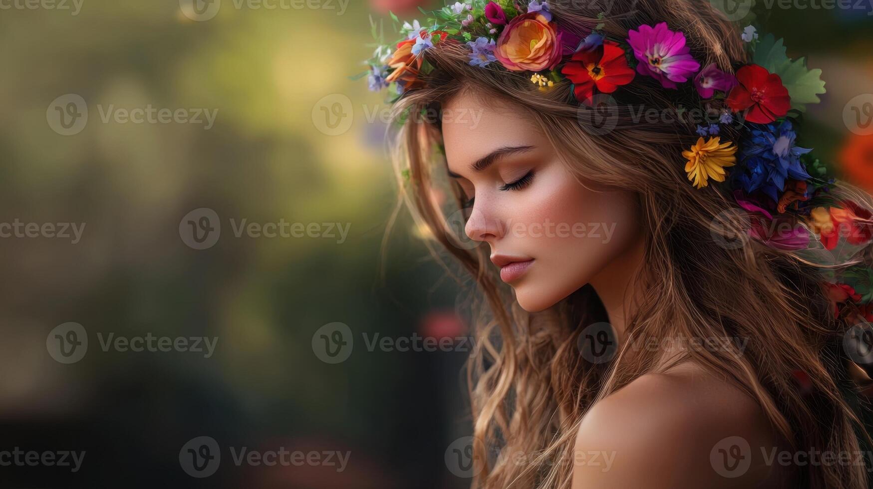 Beautiful woman with flowers in her hair photo