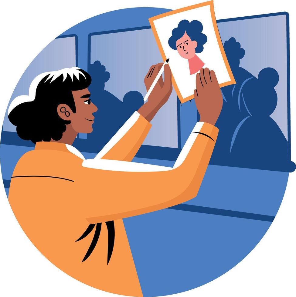 A flat illustration of a character making shadow painting vector