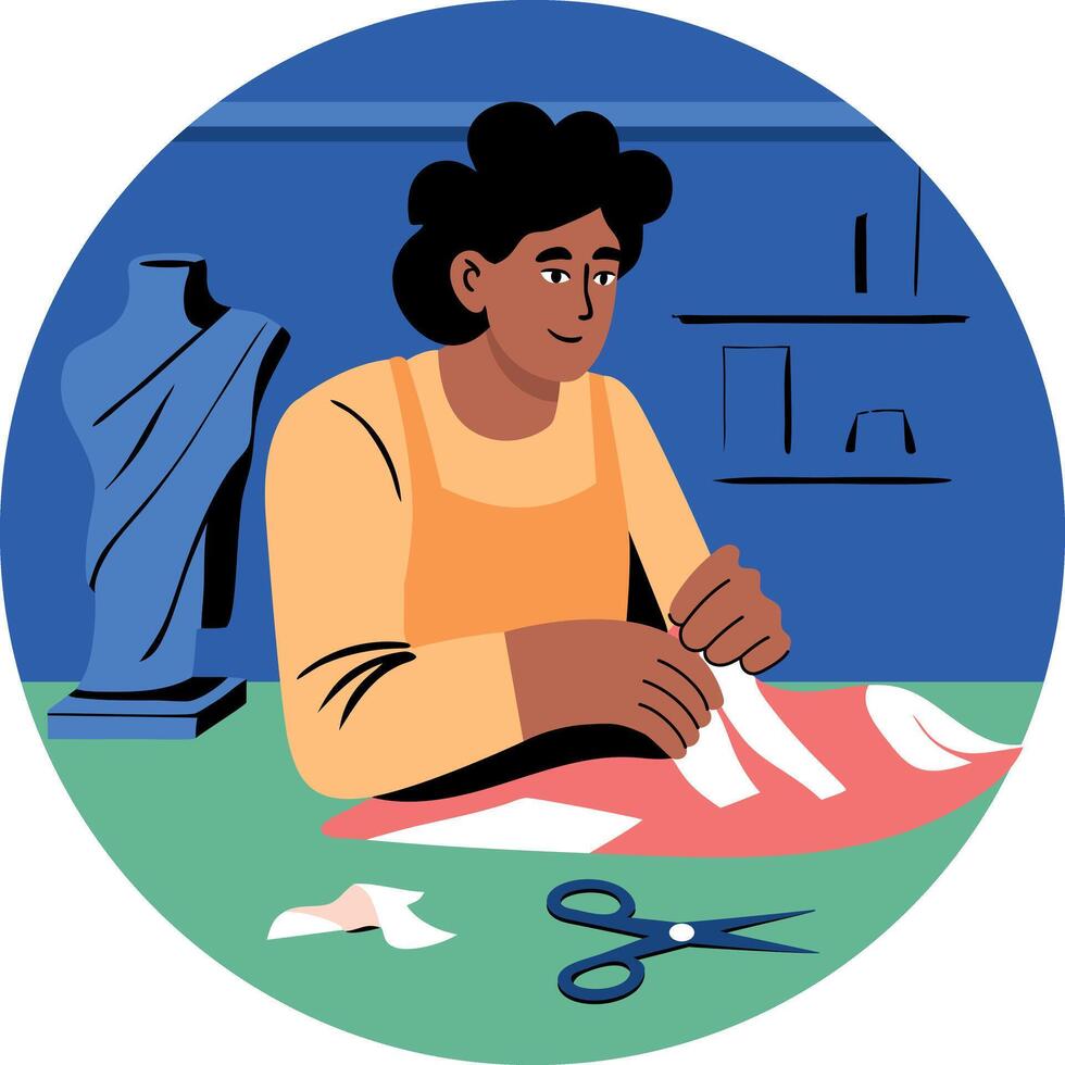 A flat illustration of a character doing paper drafting vector