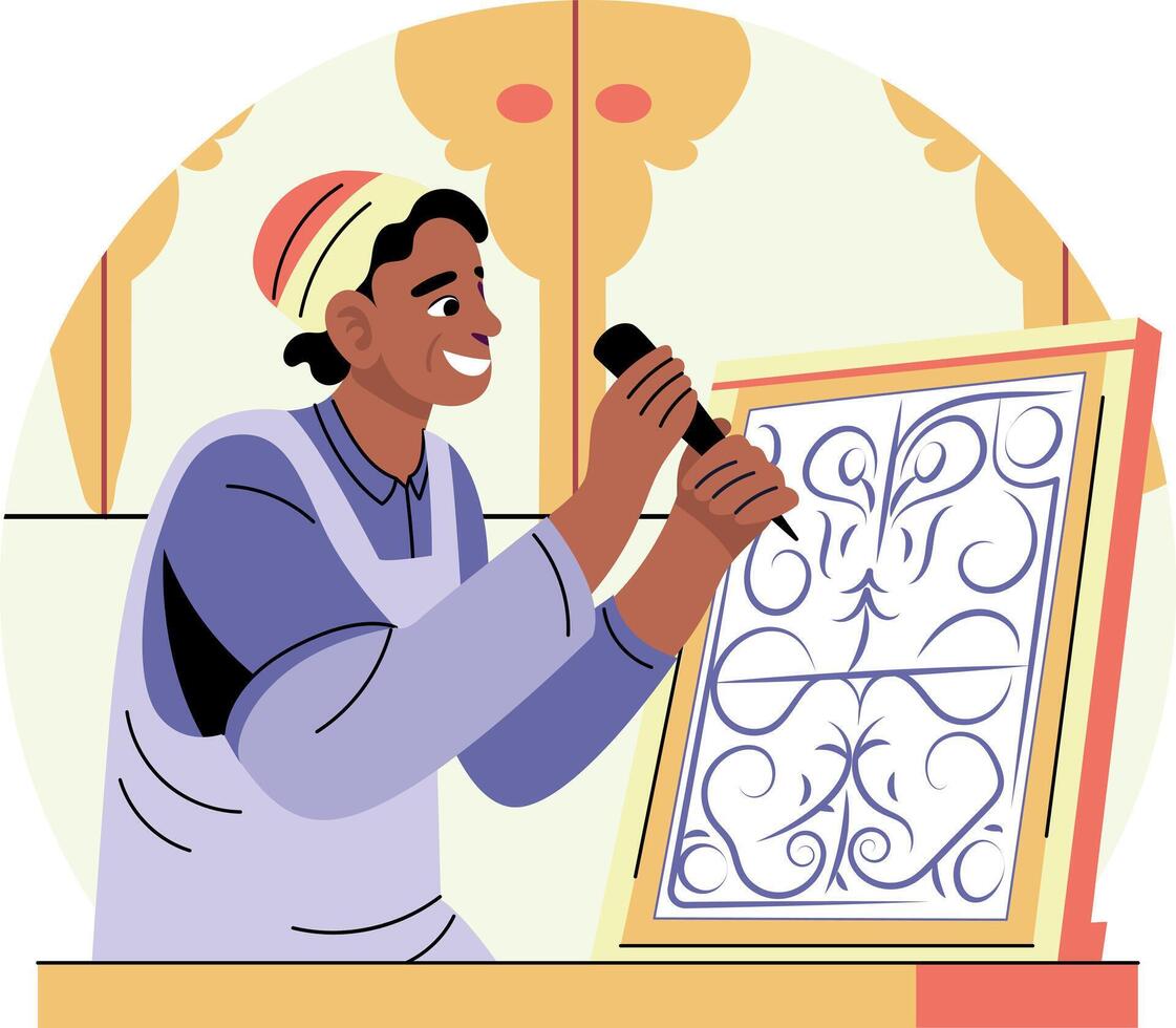 A flat illustration of a character making handcrafted art vector