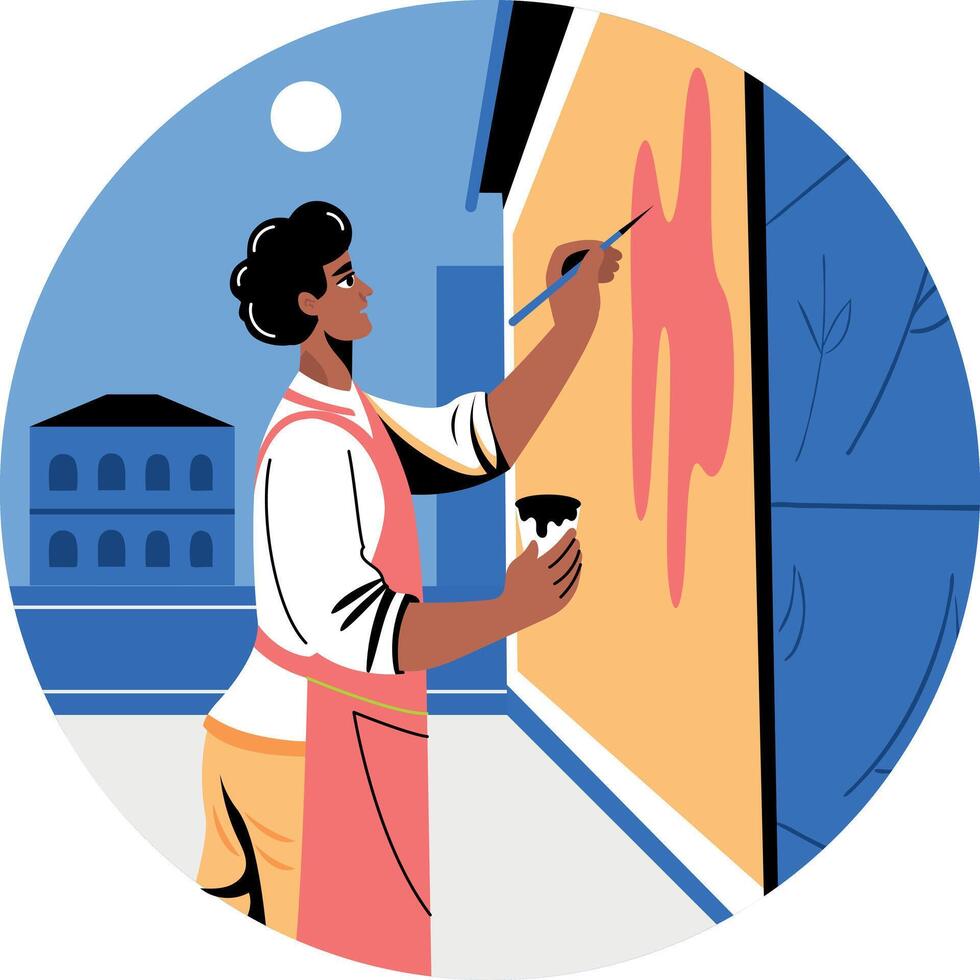 A flat illustration of a character making street art vector