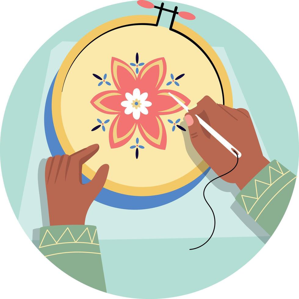 Floral embroidery illustration in flat style vector